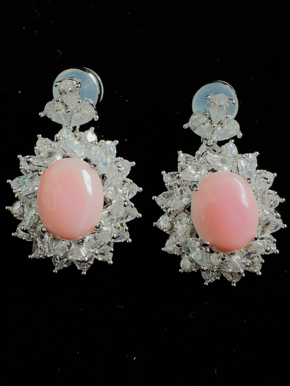 Natural Pink Shell CZ Platinum Plated Statement Earrings